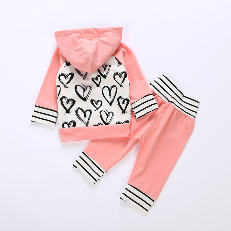 2020 Spring Autumn Kids Hoodie Heart Outfit Set