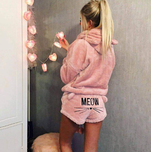 Cat Pajama Set with Embroidery and Sweatshirt Style