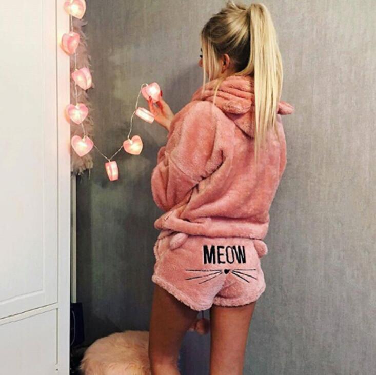 Cat Pajama Set with Embroidery and Sweatshirt Style