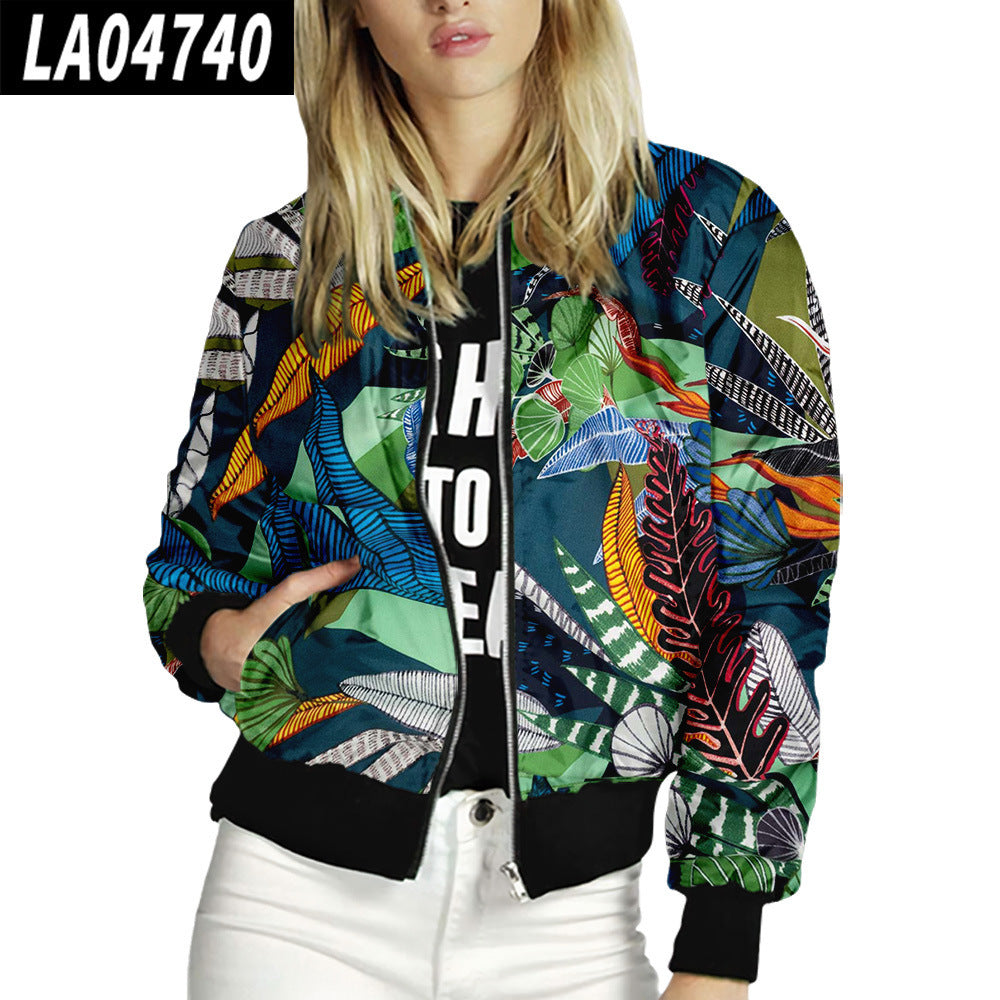 Floral Pattern Women's Stand-Up Collar Baseball Uniform