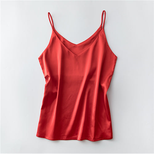 Silk V-Neck Sleeveless Top for Women, Short Length