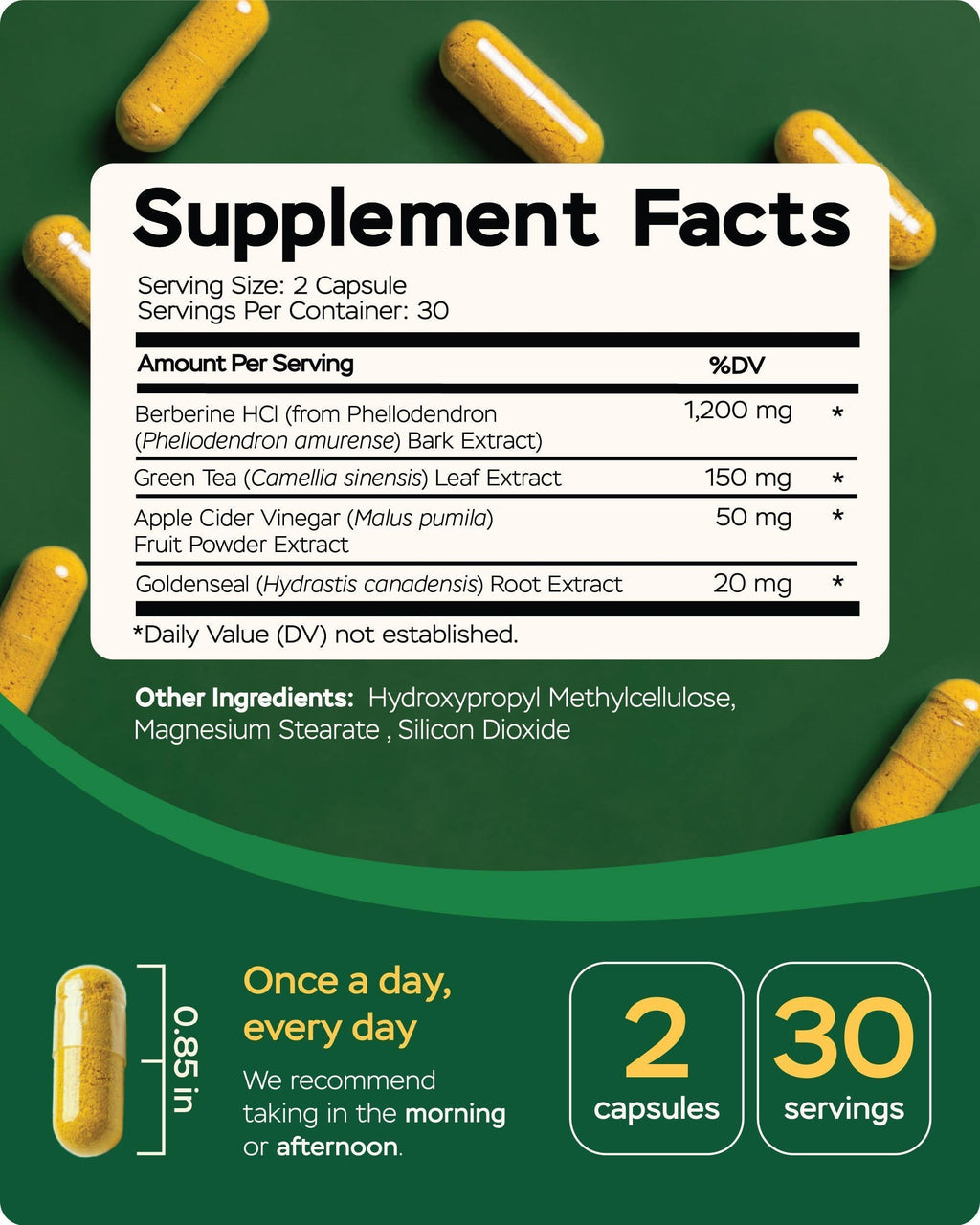 Berberine HCL 1200mg & Japanese Green Tea Extract 150mg Supplement for Metabolic Support with Apple Cider Vinegar & Goldenseal Body Composition Digestive & Immune Support 60 Capsules