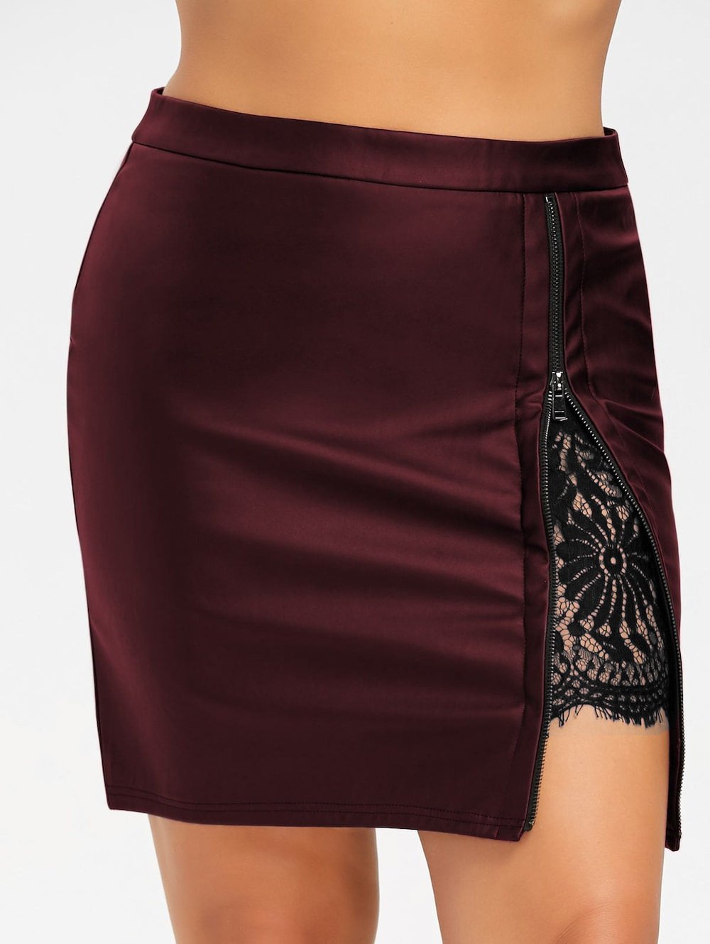 Lace Stitch Hip Half Waist Leather Skirt for Women