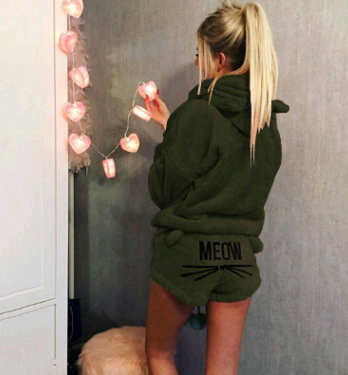 Cat Pajama Set with Embroidery and Sweatshirt Style