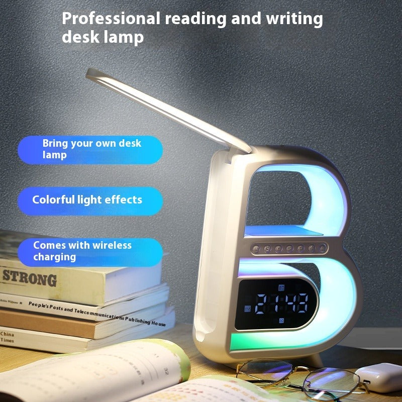 B-Shaped Bluetooth Speaker with Wireless Charger & Alarm