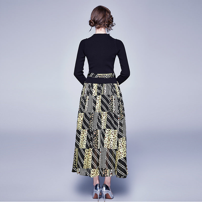 Black Dress with Long Sleeves and Color Block Design