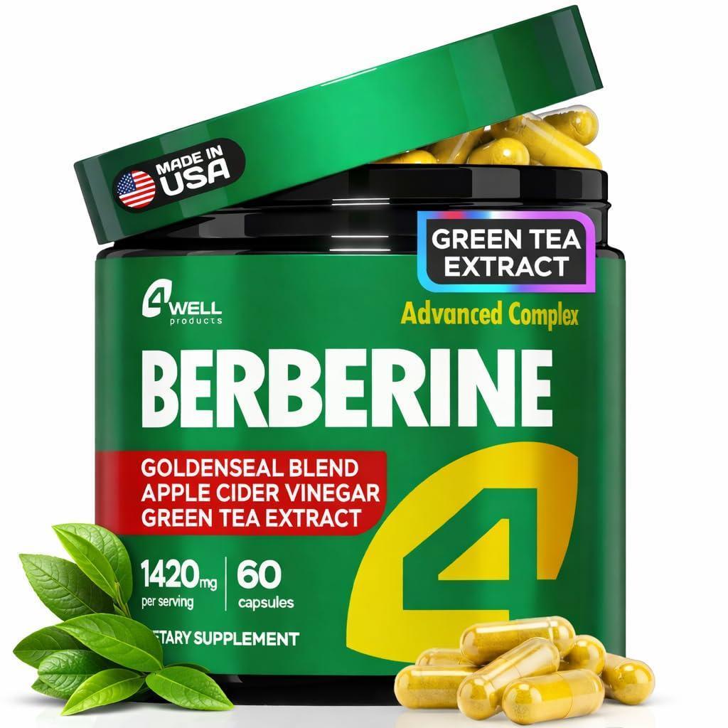 Berberine HCL 1200mg & Japanese Green Tea Extract 150mg Supplement for Metabolic Support with Apple Cider Vinegar & Goldenseal Body Composition Digestive & Immune Support 60 Capsules