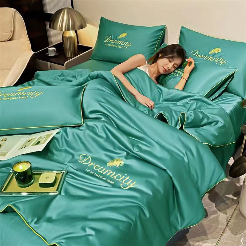 Modern Simple Washed Silk Airable Cover Ice Silk Printing And Dyeing Embroidery