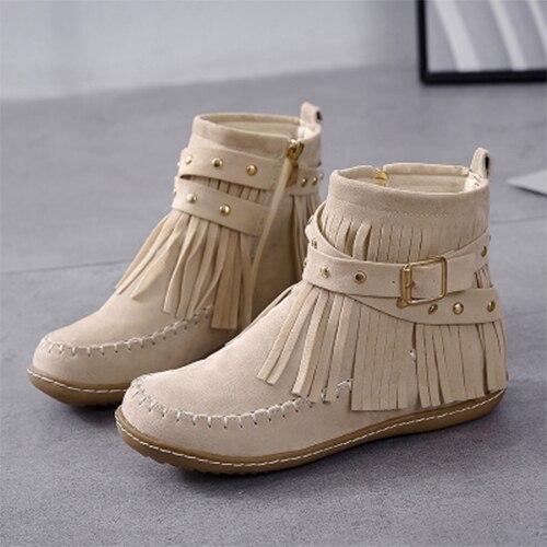 Round Head Side Zipper Flat Bottom Boots