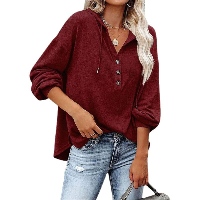 Loose Fit Solid Color Long Sleeve Hoodie Sweater Top