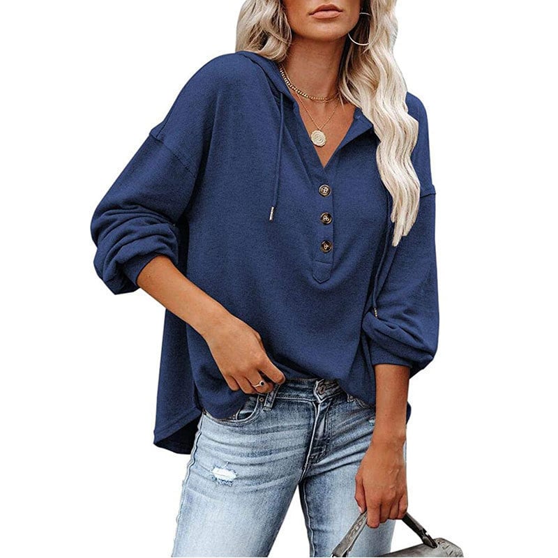 Loose Fit Solid Color Long Sleeve Hoodie Sweater Top