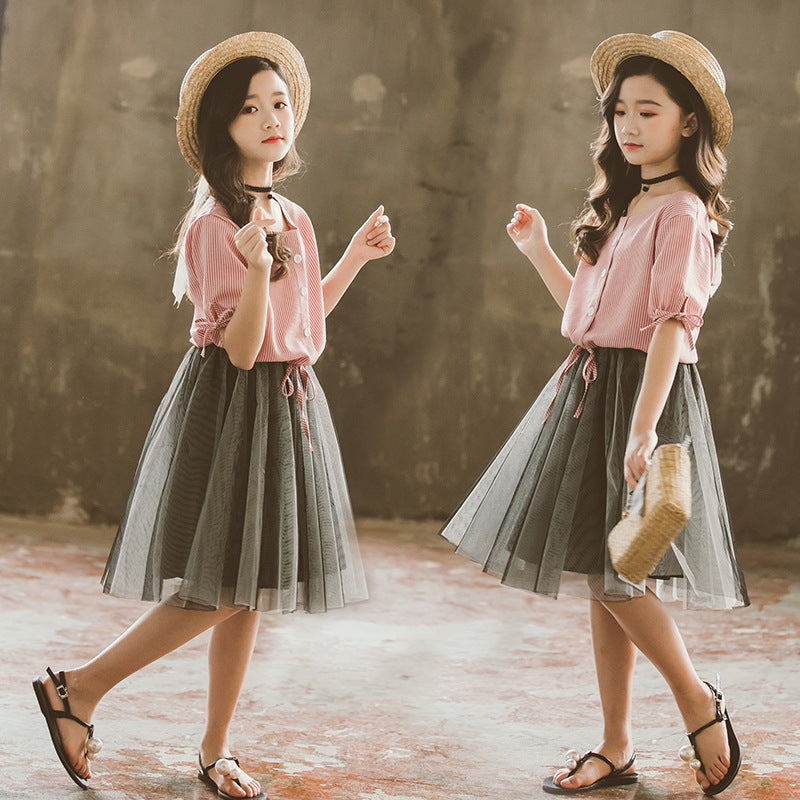Girls' Summer Outfit Set with Sleeveless Dress Top