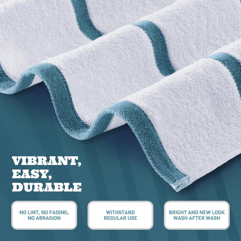 Cotton Pool Towels Oversized 30 x 60 Inch 4 Pack Ultra Absorbent and Low Lint Striped Beach Towels for Adults Stripes Design Luxury Extra Large Bath Towels Light Blue