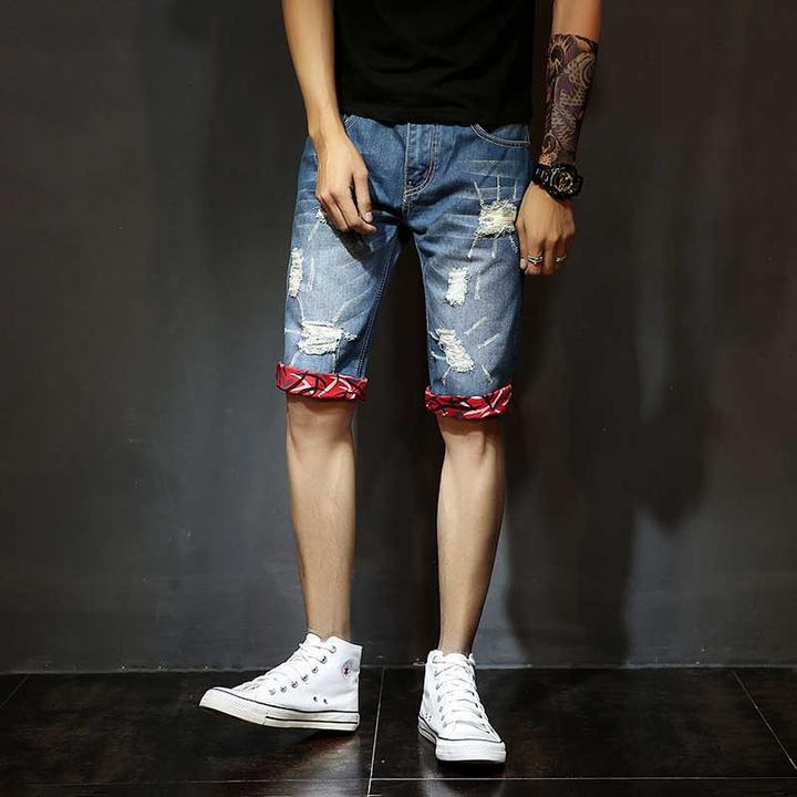 Trendy Ripped Denim Shorts - Five-Point Style