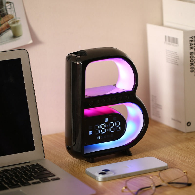 B-Shaped Bluetooth Speaker with Wireless Charger & Alarm