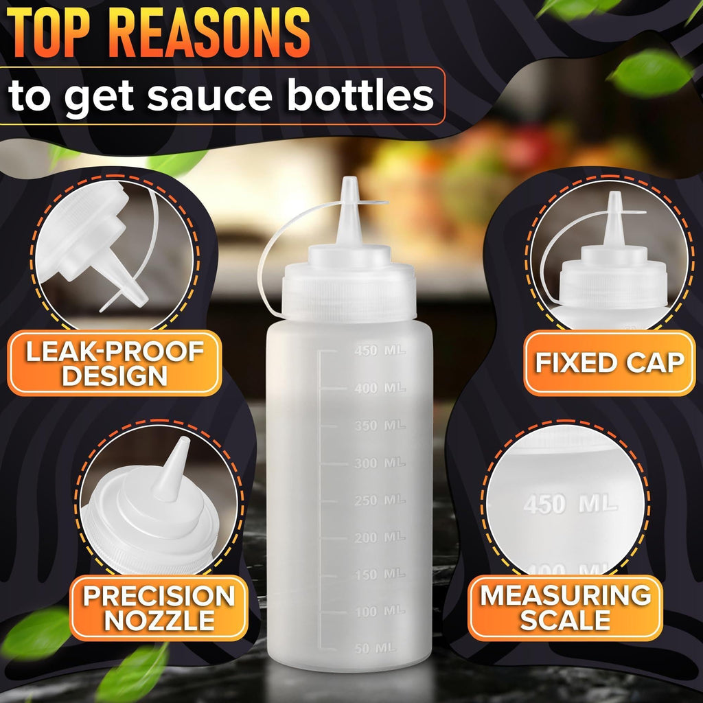 6 Pack Plastic Condiment Squeeze Bottles 24oz Refillable Squirt Bottles with Narrow Tip Leak Resistant Great for Oil Sauces Ketchup Mayonnaise Syrup Dressing BBQ Stations & Catering Use