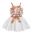 Summer Girls' Lace Strap Cotton Skirt Set for Ages 3-8