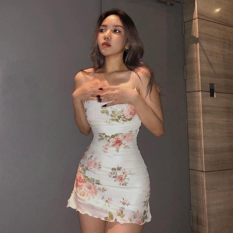 Vintage Flower Dress with European Wind Sling Mesh