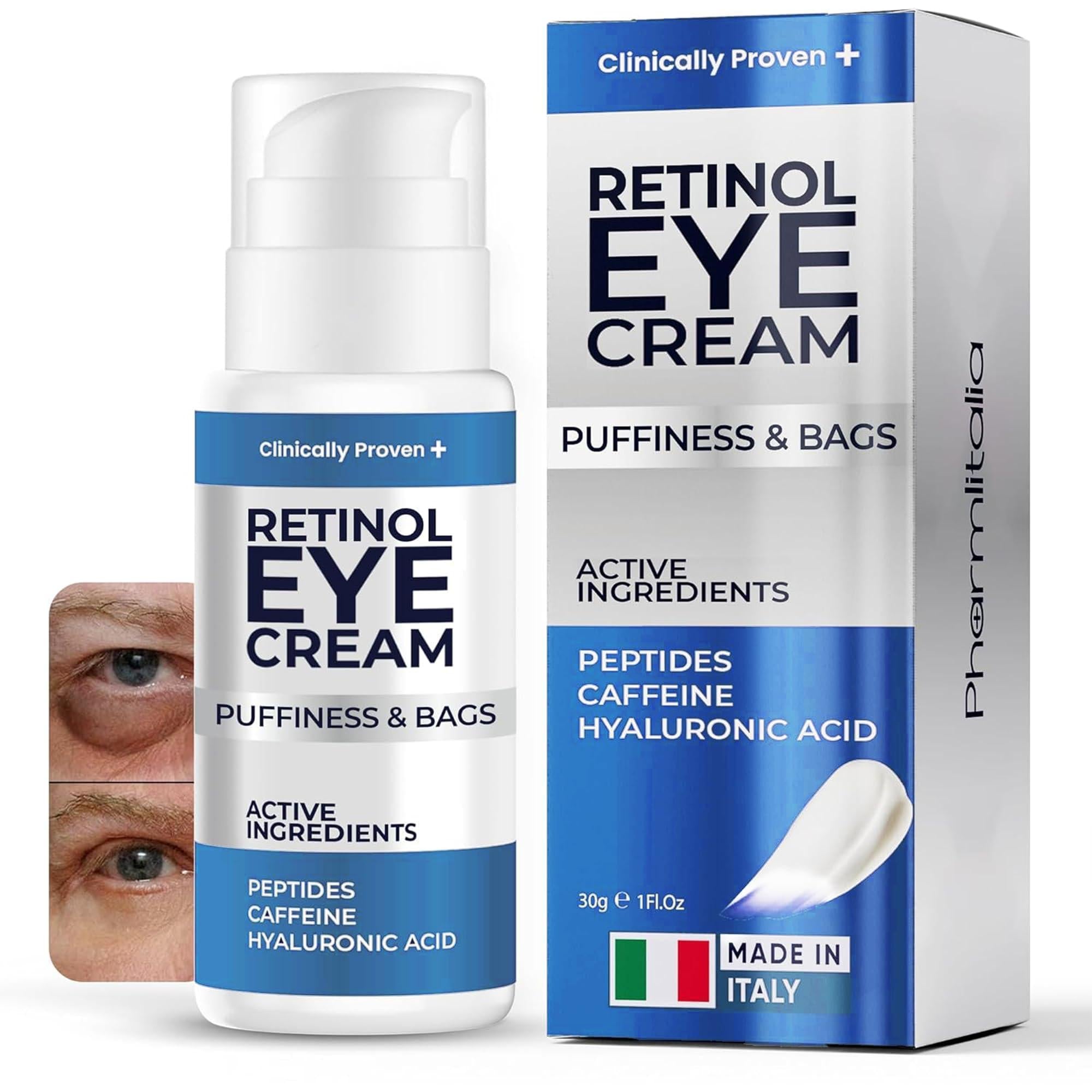 Under Eye Cream for Puffiness and Bags Under Eyes 1 fl oz Eye Bags Treatment for Men Women Anti Wrinkle Cream for Dark Circles Baggy Eyes Treatment for Women with Retinol Hyaluronic Acid & Caffeine