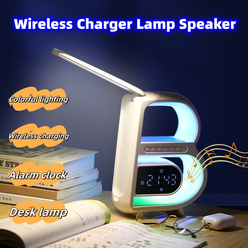 B-Shaped Bluetooth Speaker with Wireless Charger & Alarm