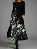 Black Cotton Jumper Dress with Commuter Print