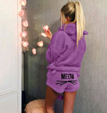 Cat Pajama Set with Embroidery and Sweatshirt Style