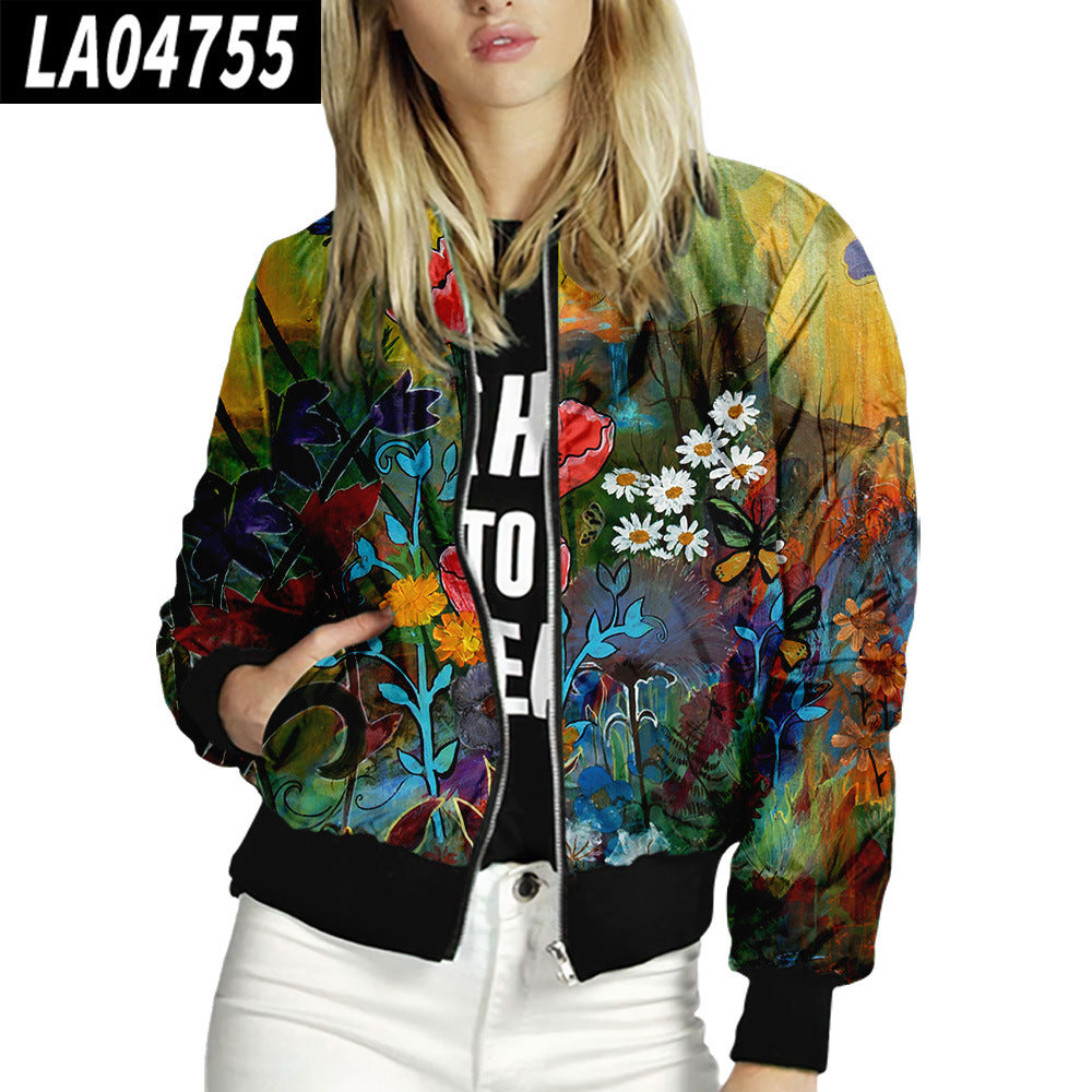 Floral Pattern Women's Stand-Up Collar Baseball Uniform