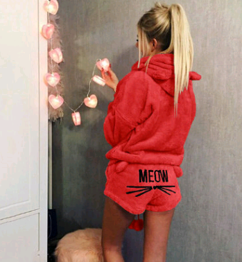 Cat Pajama Set with Embroidery and Sweatshirt Style