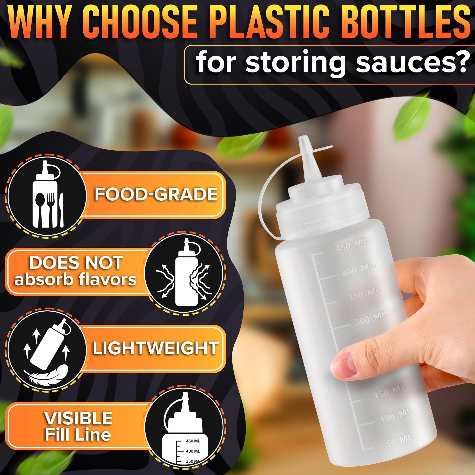 6 Pack Plastic Condiment Squeeze Bottles 24oz Refillable Squirt Bottles with Narrow Tip Leak Resistant Great for Oil Sauces Ketchup Mayonnaise Syrup Dressing BBQ Stations & Catering Use