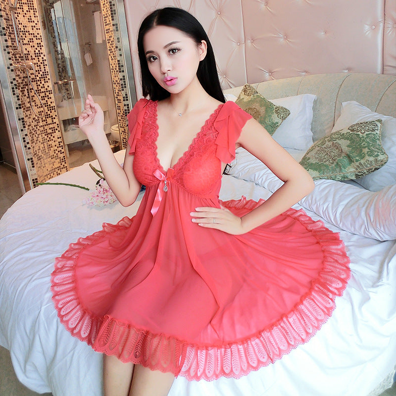 Summer Women's Sheer Mesh Nightgown Set