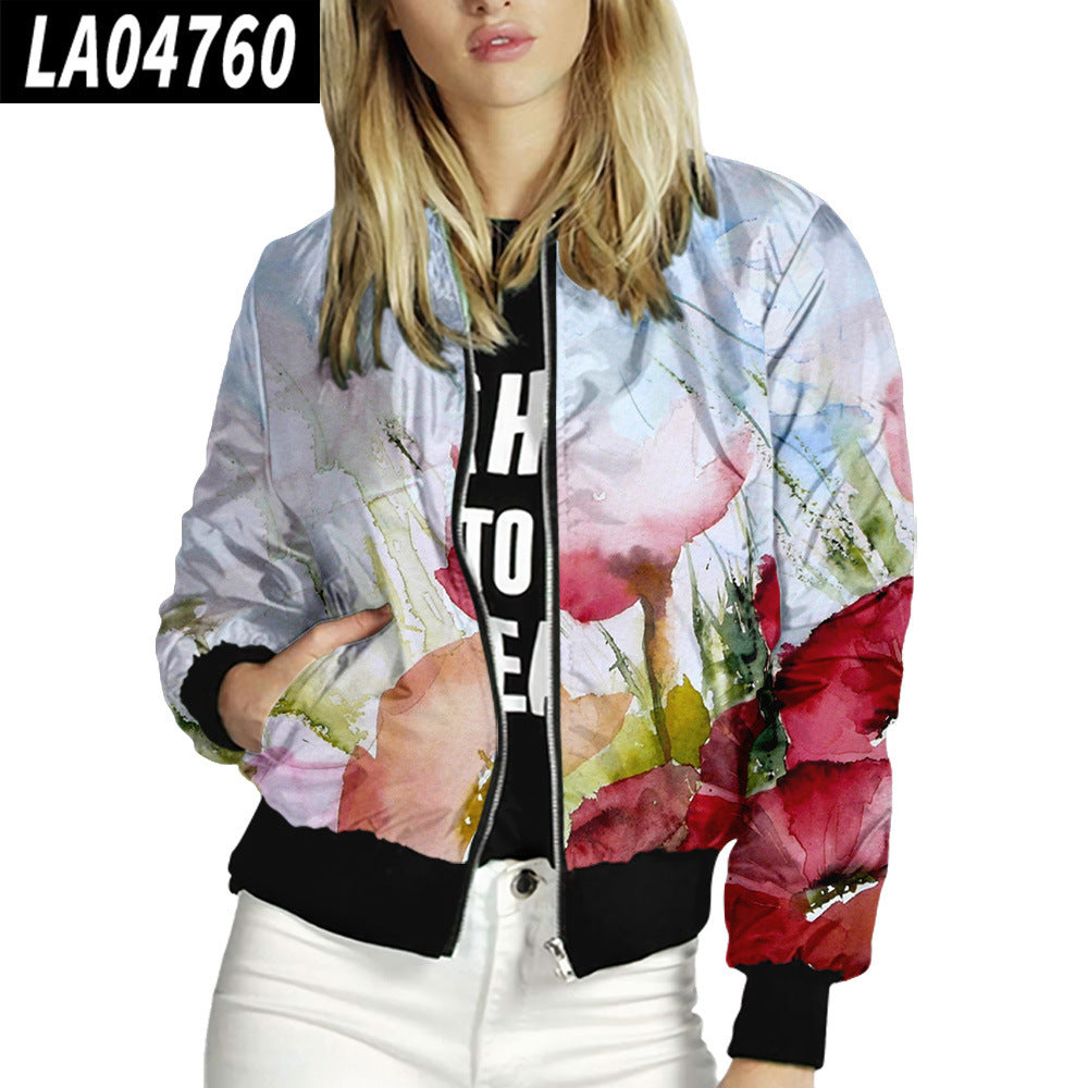 Floral Pattern Women's Stand-Up Collar Baseball Uniform