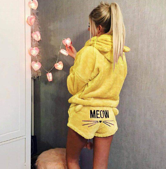Cat Pajama Set with Embroidery and Sweatshirt Style
