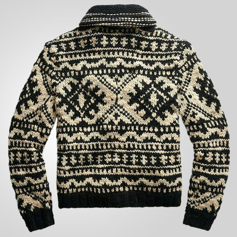 Men's Jacquard Knit Jacket with Collar for Fall/Winter