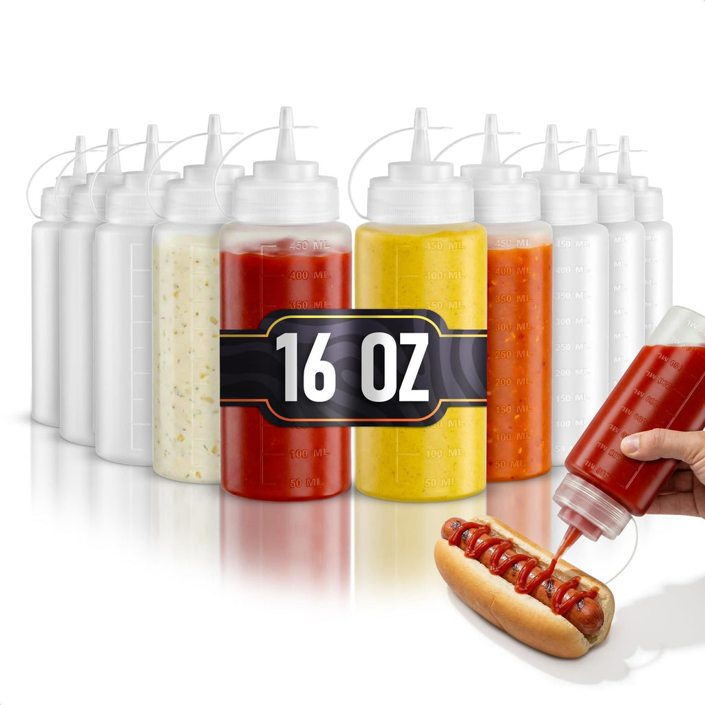 6 Pack Plastic Condiment Squeeze Bottles 24oz Refillable Squirt Bottles with Narrow Tip Leak Resistant Great for Oil Sauces Ketchup Mayonnaise Syrup Dressing BBQ Stations & Catering Use