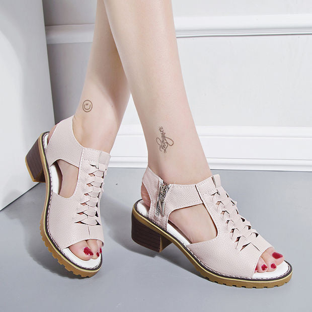 Fashionable Mid Heel Fish Mouth Sandals for Women