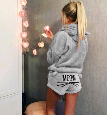 Cat Pajama Set with Embroidery and Sweatshirt Style