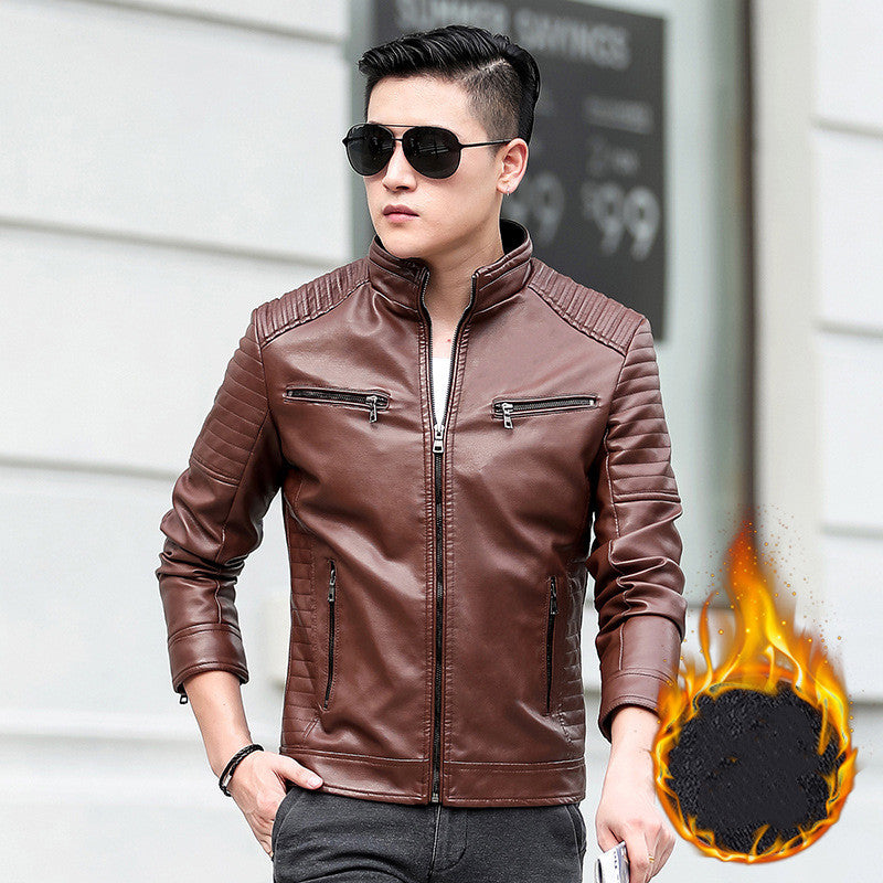 Handsome Leather Motorcycle Jacket for Spring and Autumn