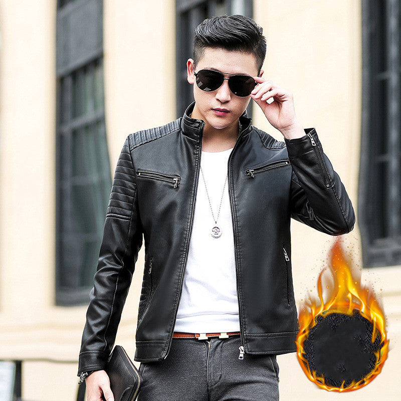 Handsome Leather Motorcycle Jacket for Spring and Autumn