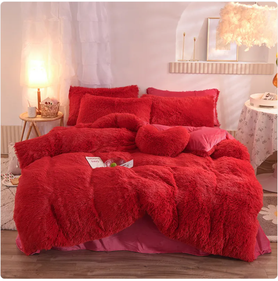 Luxury Plush Fleece Bedding Set - Queen & King Sizes, Warm Quilt Cover & Pillowcases