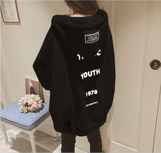 Hooded Mid-length Sweater Coat with Printed Letters