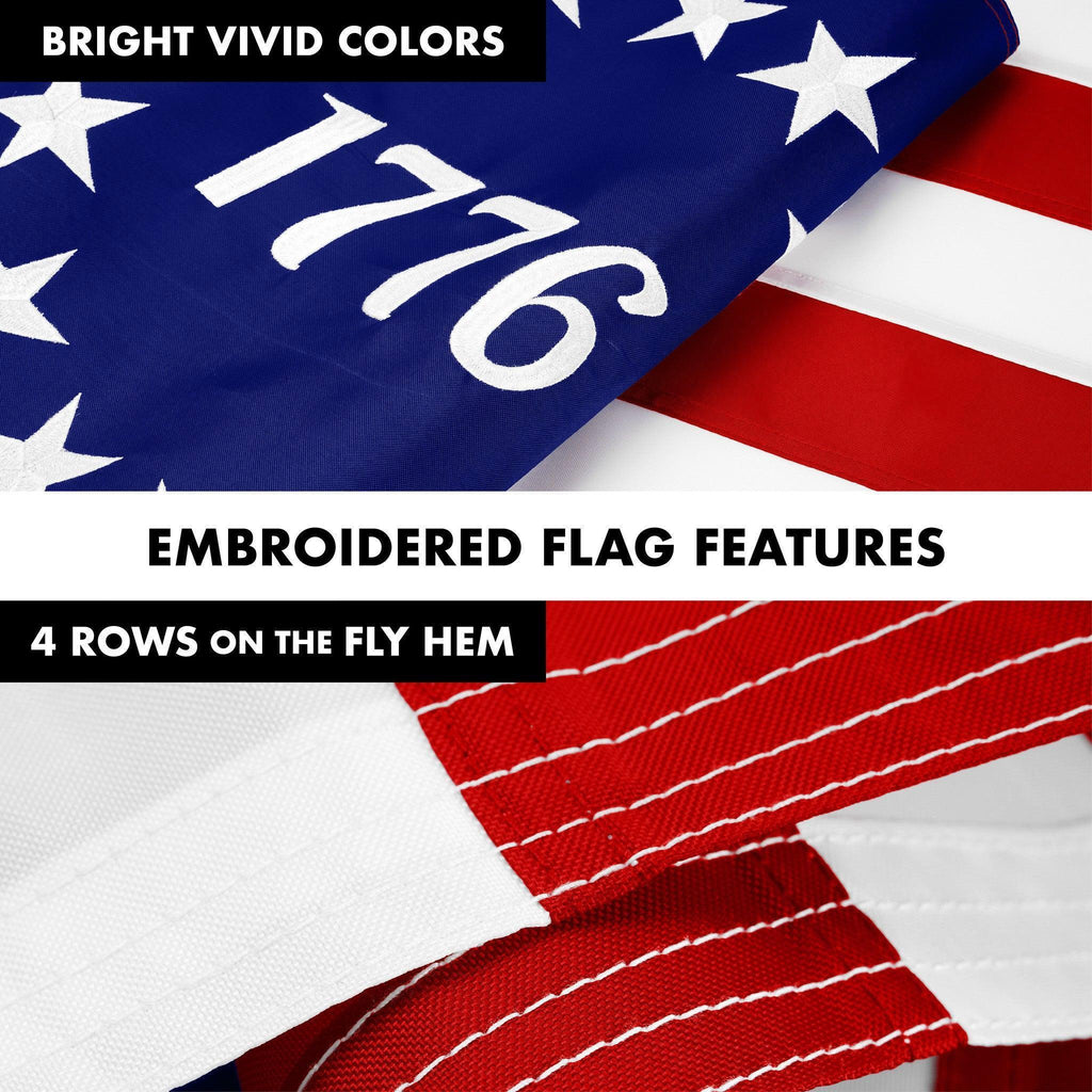G128 Combo Pack: 6 Ft Tangle Free Aluminum Spinning Flagpole (Silver) & Betsy Ross 1776 Flag 3x5 Ft, ToughWeave Series Embroidered 300D Polyester  Pole with Flag Included