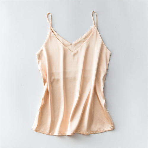 Silk V-Neck Sleeveless Top for Women, Short Length
