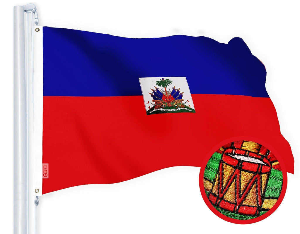 G128 Haiti Haitian Flag  2.5x4 Ft  StormFlyer Series Embroidered 220GSM Spun Polyester  Country Flag, Embroidered Design, Indoor/Outdoor, Brass Grommets, Heavy Duty, All Weather