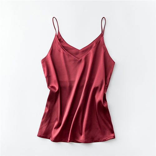 Silk V-Neck Sleeveless Top for Women, Short Length