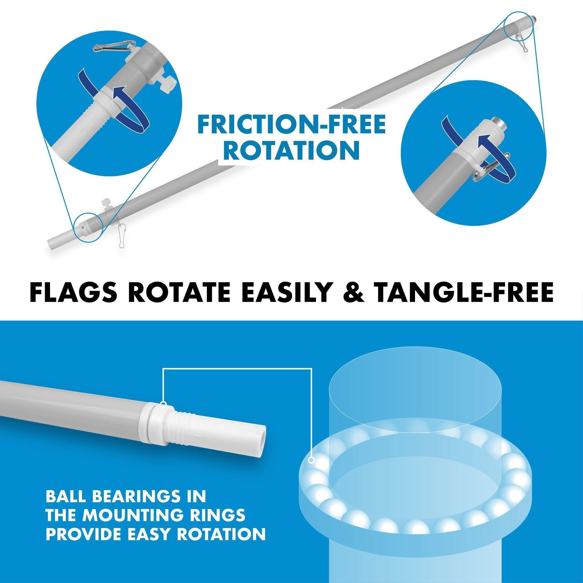 G128 Combo Pack: 6 Ft Tangle Free Aluminum Spinning Flagpole (Silver) & Betsy Ross 1776 Flag 3x5 Ft, ToughWeave Series Embroidered 300D Polyester  Pole with Flag Included