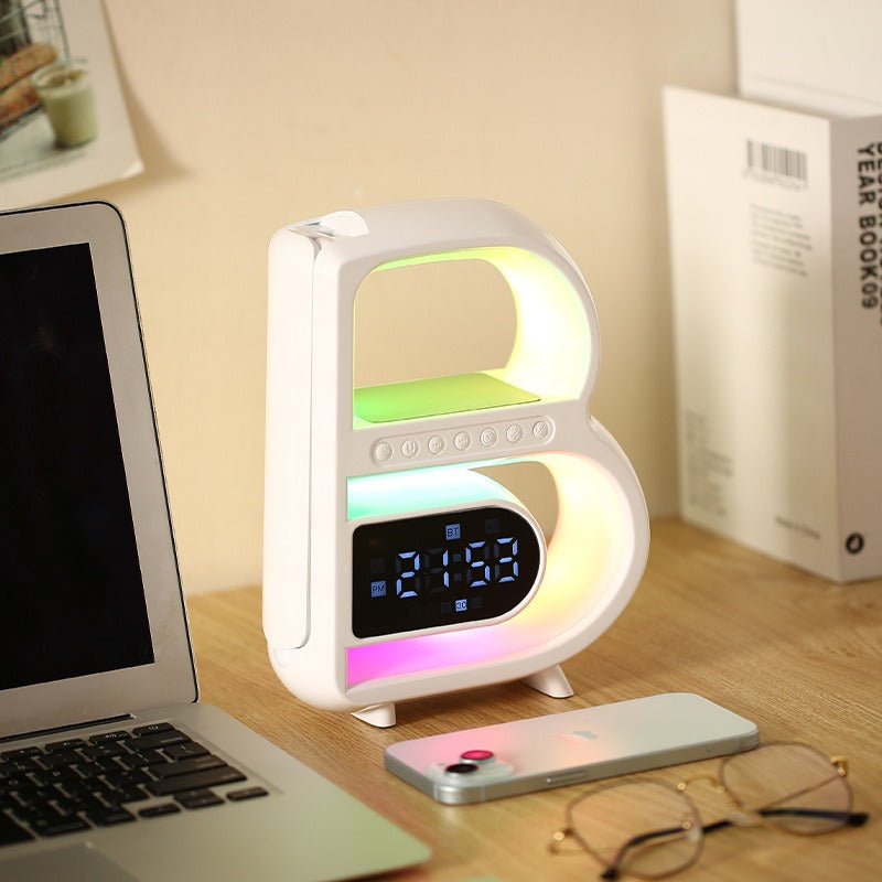 B-Shaped Bluetooth Speaker with Wireless Charger & Alarm