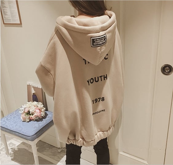 Hooded Mid-length Sweater Coat with Printed Letters