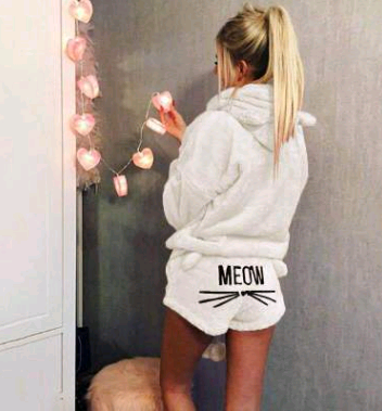 Cat Pajama Set with Embroidery and Sweatshirt Style