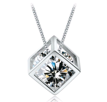 Diamond-Studded Cube Pendant Necklace for Women