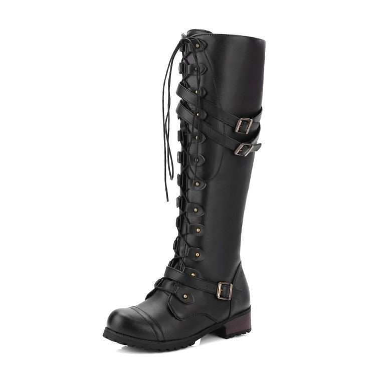 Round Toe Mid-Heel Lace-Up Over-the-Knee Boots